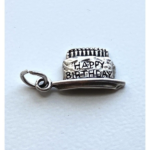 Silver Charm Jewelry - Vintage Sterling Silver 3D Charm Birthday Cake 925 For Bracelet